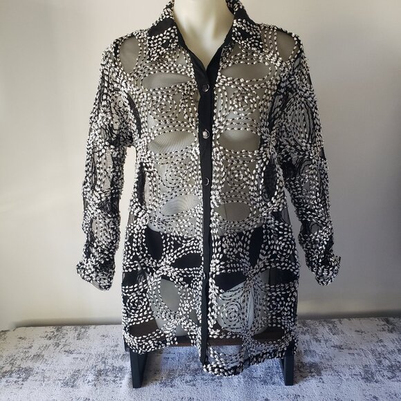 Berek Metallic Circle Button Down High Low Mesh Shirt *read notes* - Picture 4 of 13